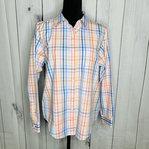 LL Bean Top Womens Petite PM Pastel Plaid Button Up Shirt Wrinkle Free Pocket - Picture 1 of 11